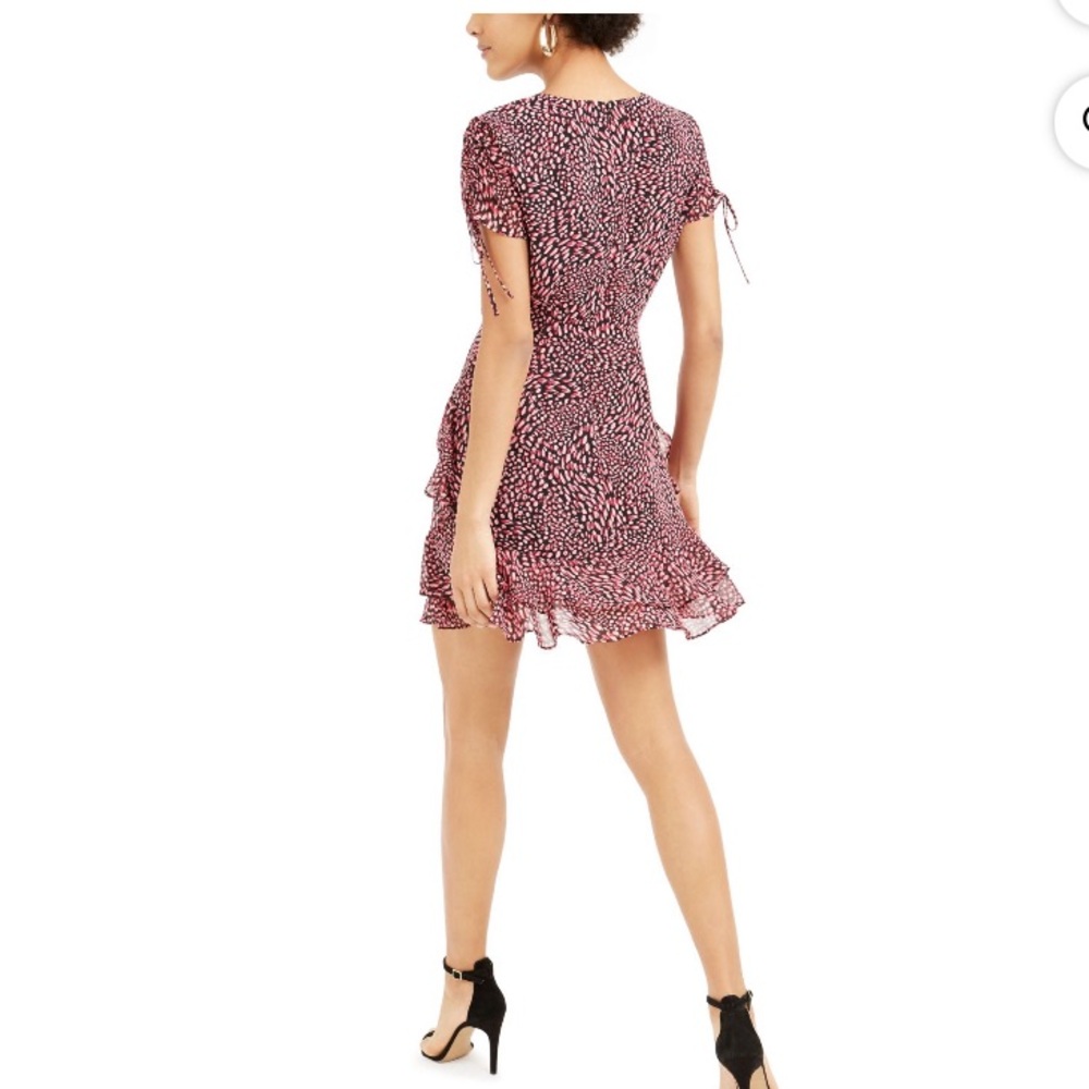 Bar III Pink Black Animal Print Ruffle Mini Dress Size 10 - Picture 5 of 13